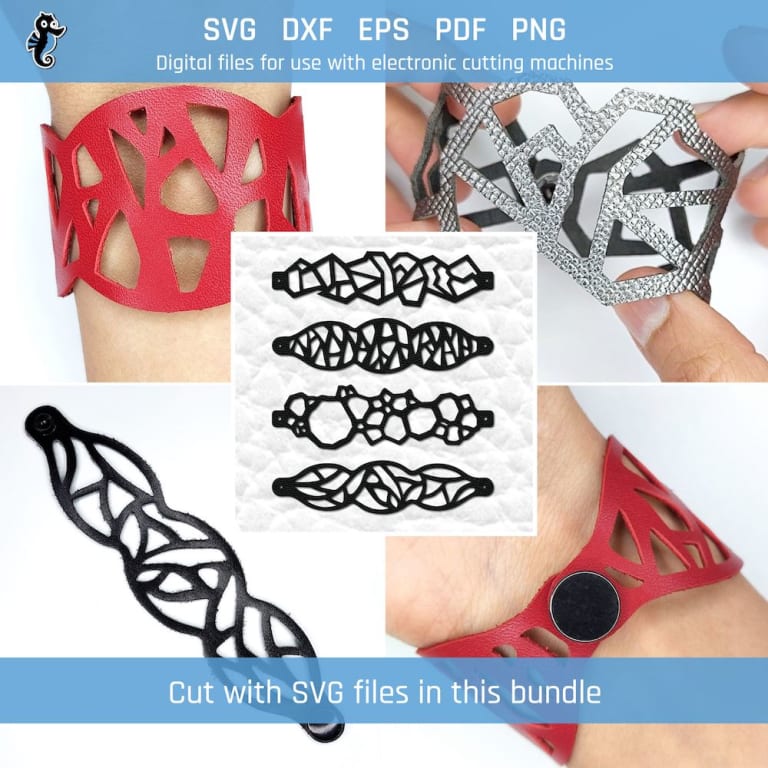 4 bracelet SVG cut files with assorted pattern designs.